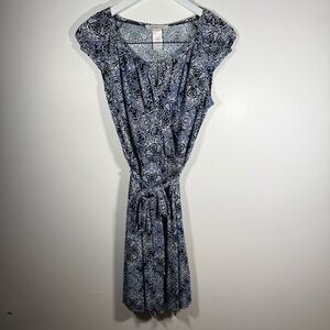 Laundry by Design Blue Black White Abstract Print Stretch Wrap Dress Small